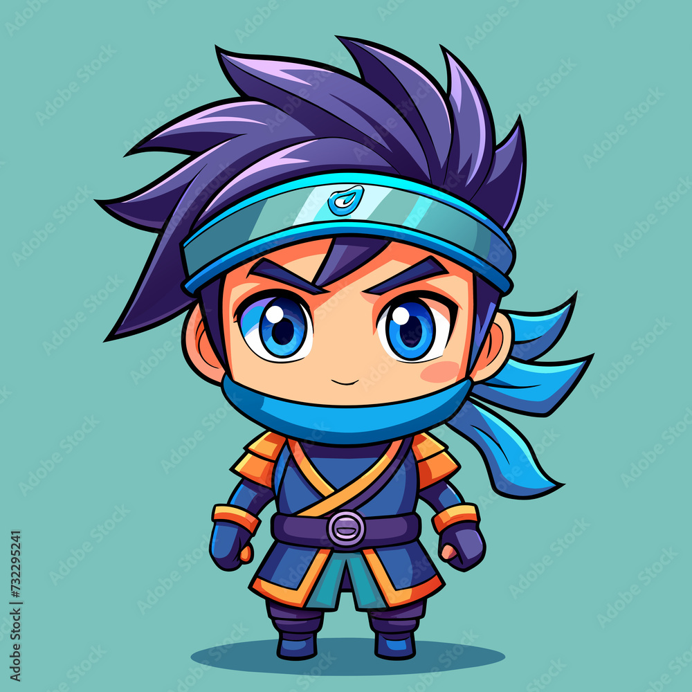 Kawaii and chibi ninja character with unique hairstyle, Generative AI. Kawaii and chibi ninja character with unique hairstyle, Generative AI.