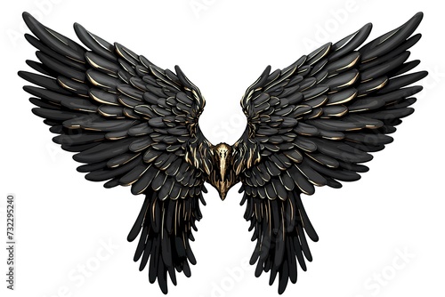Demon Wings, Black Wing Plumage Isolated on White Background on generative AI 