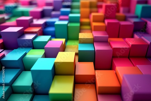 Colored cubes  colorful blend in distinct large square blocks  3d wallpaper or background