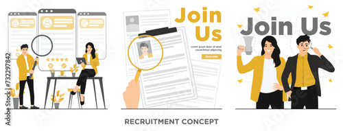 Flat vector job hiring and online recruitment concept illustration