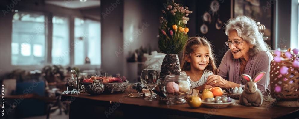 A heartwarming scene of an older woman and a little girl spending quality time together A heartwarming scene of an older woman and a little girl spending quality time together