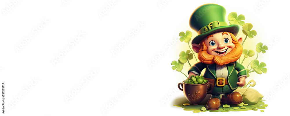Fototapeta premium St. Patrick's Day Leprechaun with a Pot of Gold and Shamrock