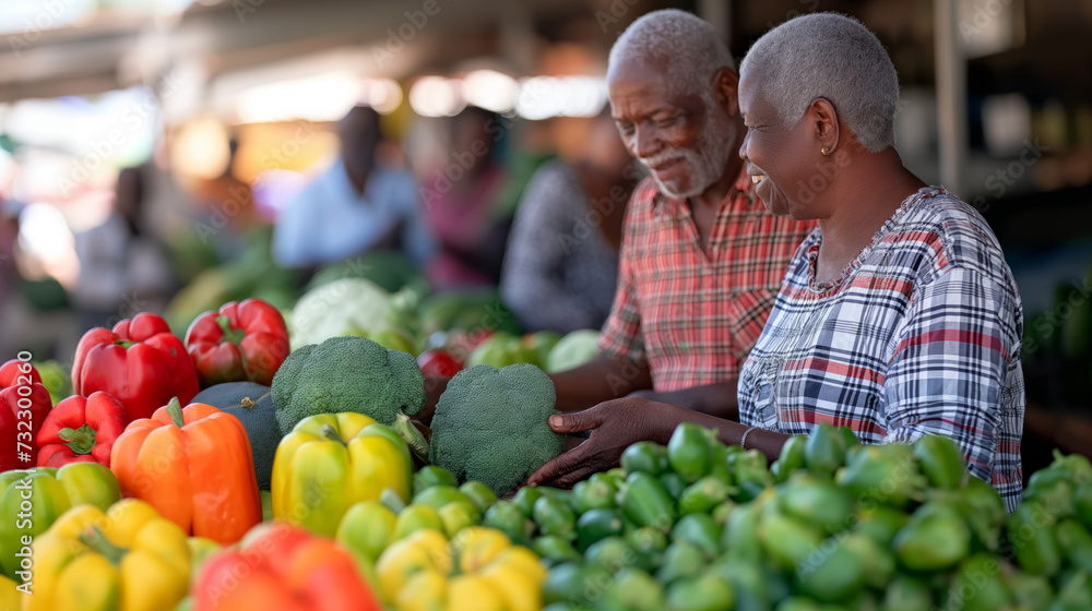 Fresh Market Finds: Senior African American Couple Shopping for Vegetables Fresh Market Finds: Senior African American Couple Shopping for Vegetables