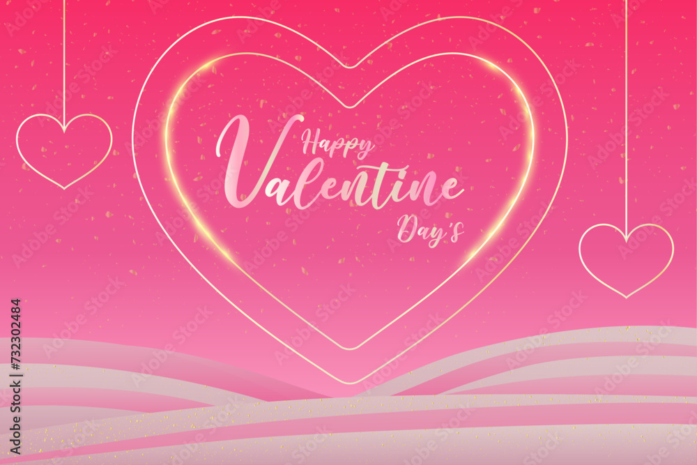 Valentine day gold line heart on pink background