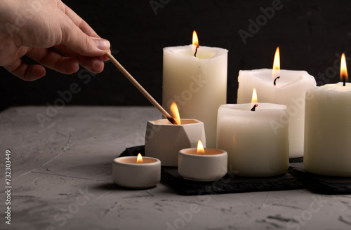 candle, burning, flame, candlelight, wax, religion, horizontal, hand
