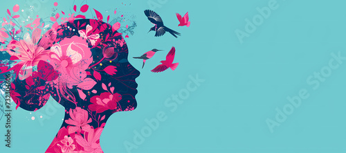 international women's day - Silhouette image of a human head with various designs to promote women's health,