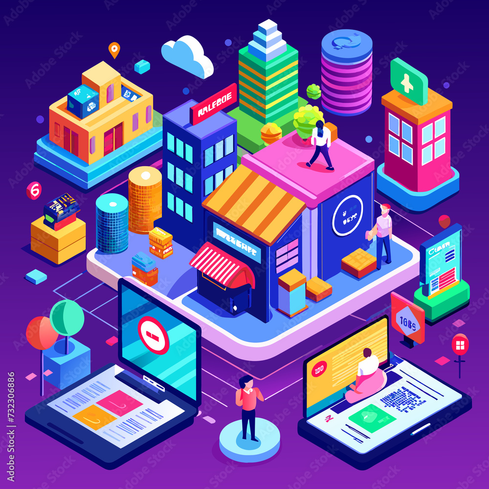 eCommerce online marketplace bustling with activity, showcasing a variety of products and services, Generative AI eCommerce online marketplace bustling with activity, showcasing a variety of products and services, Generative AI