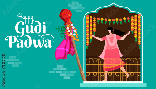 cultural marathi hindu new year festival gudi padwa celebration greeting background vector