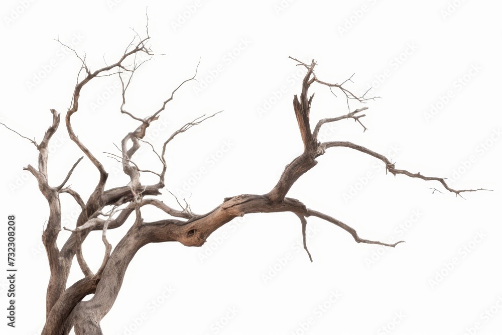 Dead tree isolated on white background, Dead branches of a tree.Dry tree branch