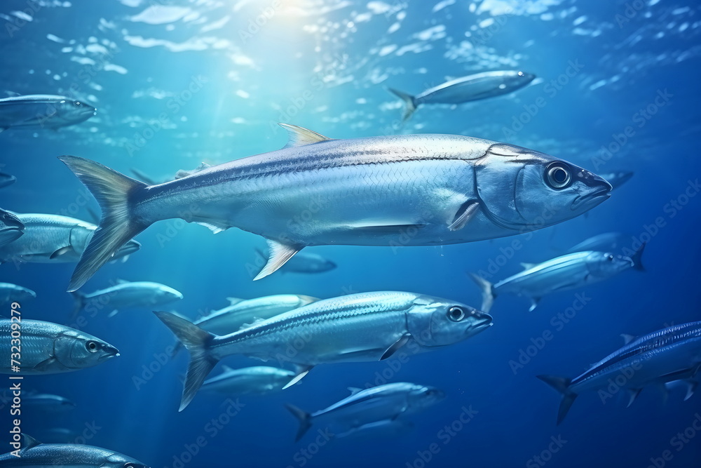 Naklejka premium lot of underwater sea fish in sunny day