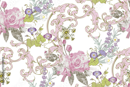 Victorian seamless floral pattern. Suitable for fabric  wrapping paper and the like