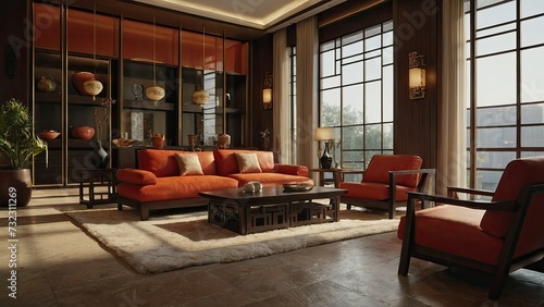 Chinese interior, Chinese new year interior modern house.