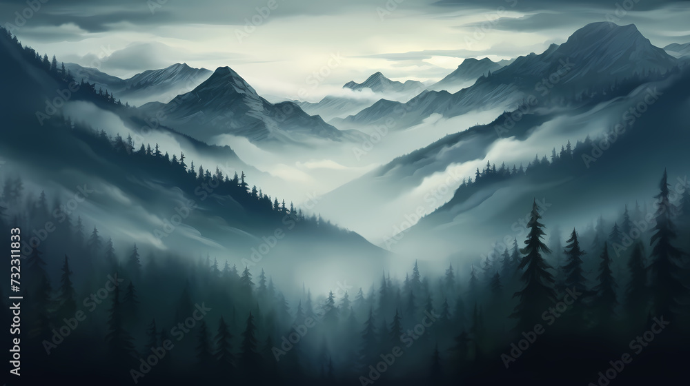 Mountain peak illustration, mountain aerial photography PPT background illustration