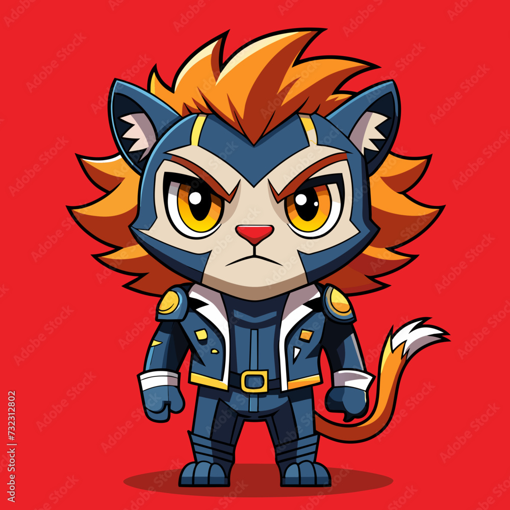 Fototapeta premium lion Angry , Cute , Cyber Punk style , Big eye , Full Human Body , Model Chibi , art 90 style