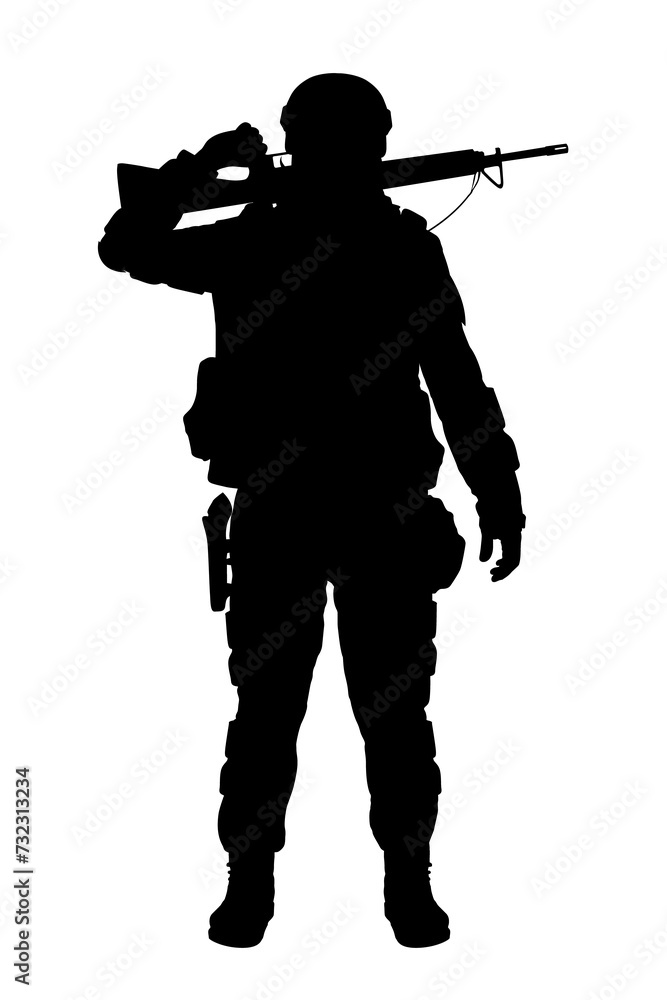 Silhouette of a soldier isolated on white background Silhouette of a soldier isolated on white background
