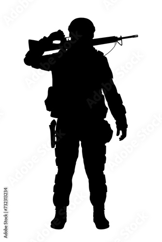 Silhouette of a soldier isolated on white background