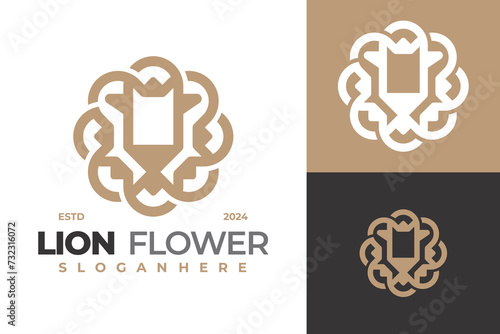 Lion Flower Bloom Logo Design Vector Template