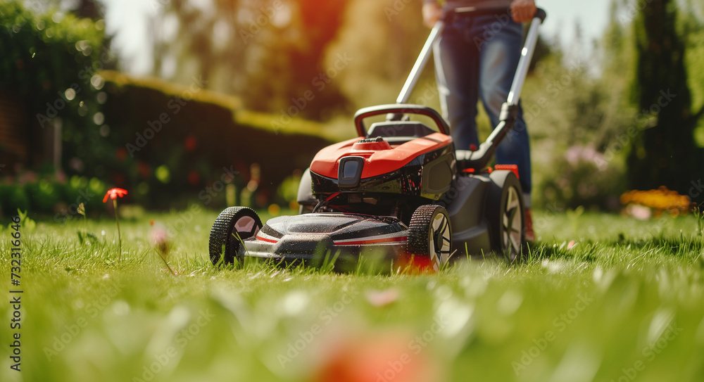 Gardener Mowing Grass Cutting Lawn Mower Lawnmower Gardener Mowing Grass Cutting Lawn Mower Lawnmower