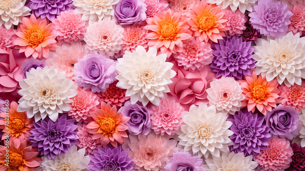 Flowers wall background with amazing red orange pink purple flowers Flowers wall background with amazing red orange pink purple flowers