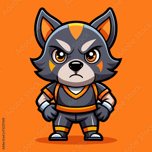 Dog Angry , Cute , sport wear style , Big eye , Full Human Body , Model Chibi , art 90 style , Body cyber punk style