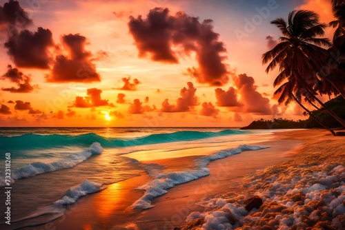 Vibrant sunset at caribbean island beach © MISHAL