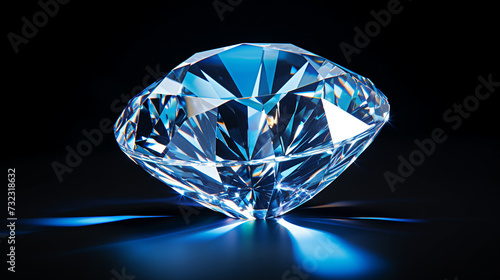Glittering diamond crystal on a reflective dark surface