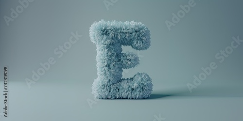 Fur letter E, 3D alphabet. Hair fluffy english font for kids education. Creative typographic element . AI generated