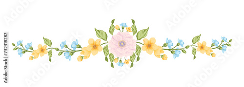 Vector ribbon with yellow,blue flowers
