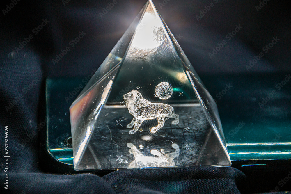 Volumetric 3D lion inside a transparent triangle Volumetric 3D lion inside a transparent triangle