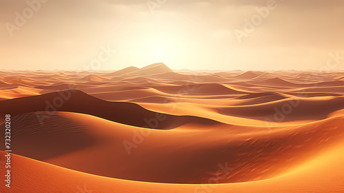 Sand dunes in desert landscape, 3d rendering of beautiful desert © xuan