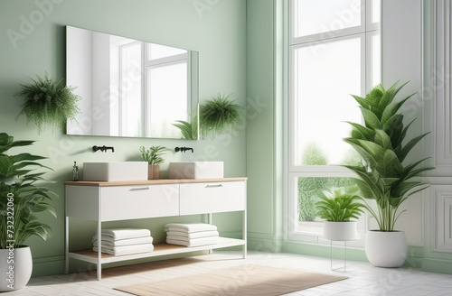 elegant and stylish interior of modern bathroom in natural green colours