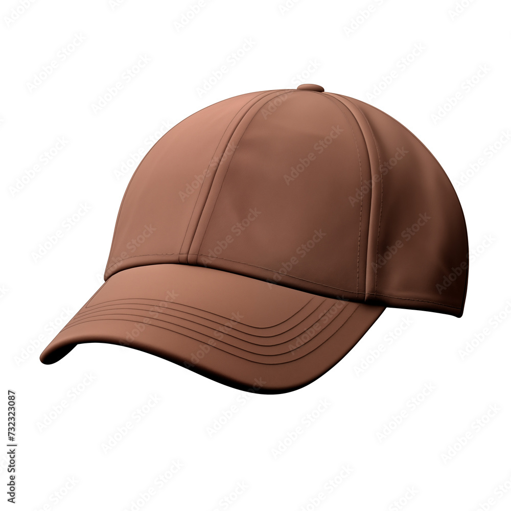 Fototapeta premium brown baseball cap mockup front view, png file of isolated cutout object on transparent background.