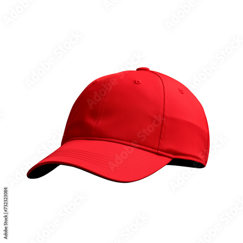  red baseball cap mockup front view, png file of isolated cutout object on transparent background.
