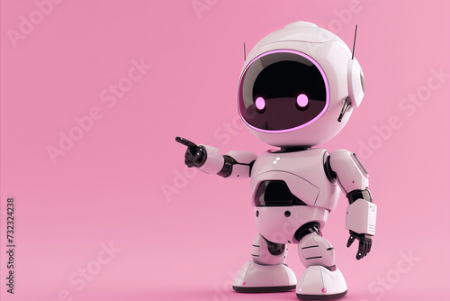 A cute friendly 3d robot character pointing. 3D Rendering style illustration © ink drop