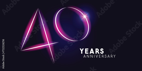 40 years anniversary vector logo, icon. Graphic symbol with neon 40th anniversary