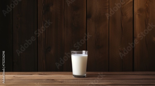 A glass of milk on a wooden background. A delicious, healthy snack. A protein drink rich in calcium.