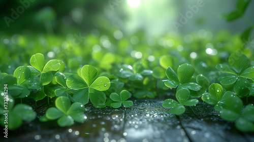 Dew kissed clovers on a misty morning.