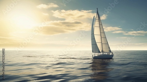 AI-generated illustration of a large white sailboat peacefully gliding across the sea. © Wirestock