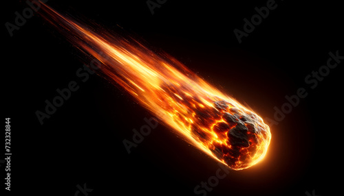 Vivid asteroid fireball streaking through night sky.
Generative AI. photo