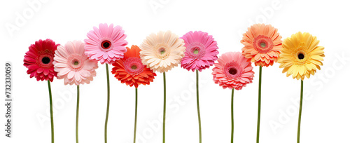 Colorful array of gerbera daisies, cut out photo