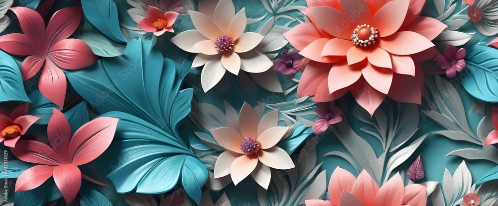 Luxury 3D wallpaper of bright colors with a beautiful floral background, seamless texture, generated by AI Luxury 3D wallpaper of bright colors with a beautiful floral background, seamless texture, generated by AI