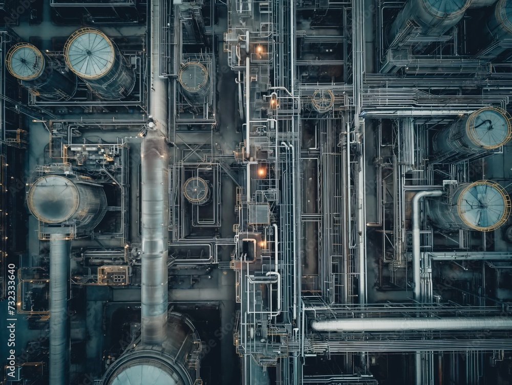 Drone shot of a massive industrial complex or manufacturing plant Drone shot of a massive industrial complex or manufacturing plant