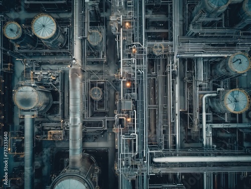 Drone shot of a massive industrial complex or manufacturing plant