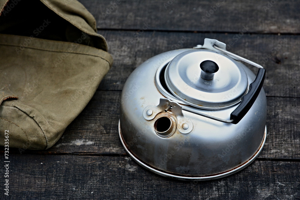 custom made wallpaper toronto digitalAluminum kettle, brewing tea in nature.