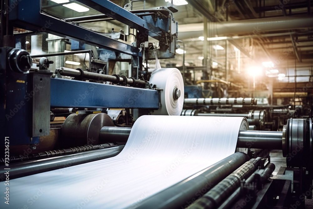 Paper production machine. Powerful modern equipment for the production of coated paper. Paper industry. Paper production machine. Powerful modern equipment for the production of coated paper. Paper industry.