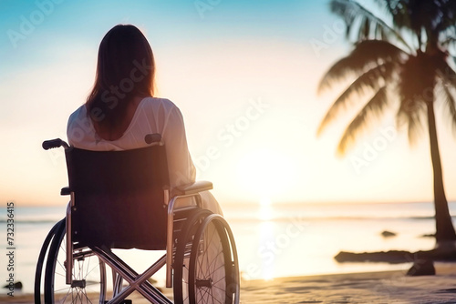 Woman in Wheelchair at Beach Watching Sunset