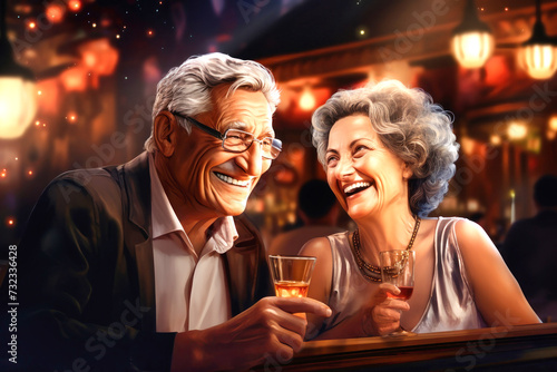 Elderly Couple Enjoying Wine Together at Restaurant Table