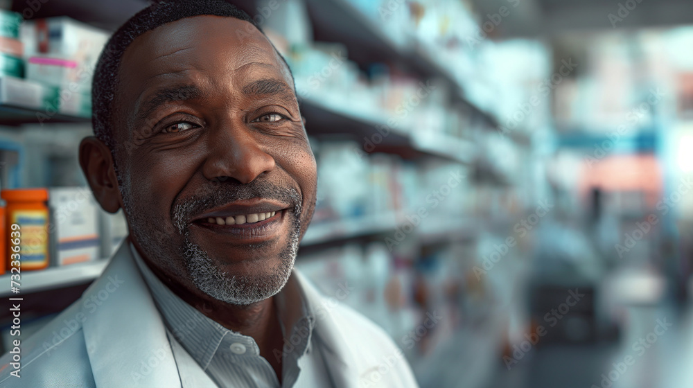 Smiling african american male pharmacist doctor in retail store Smiling african american male pharmacist doctor in retail store