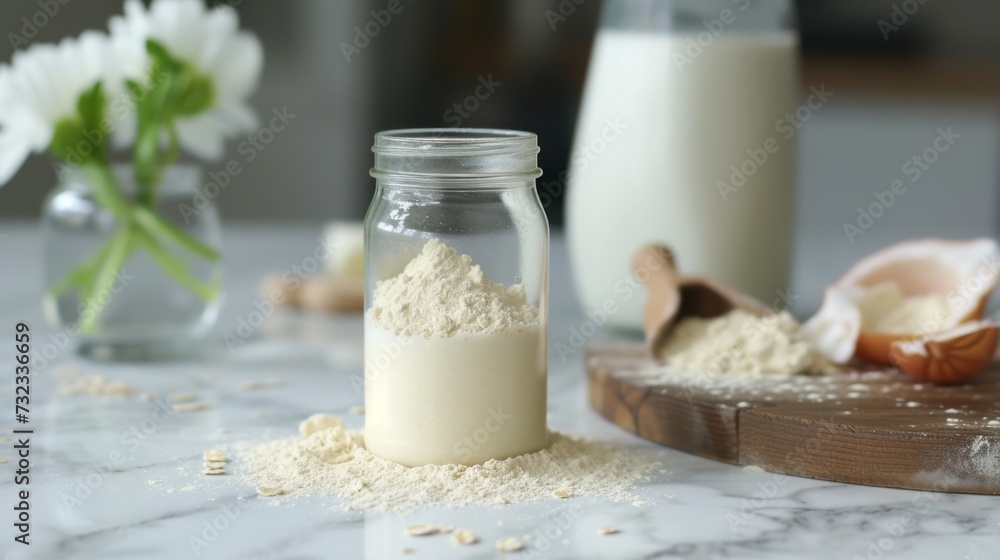 Powdered vegan plant-based milk, alternative source of protein Powdered vegan plant-based milk, alternative source of protein