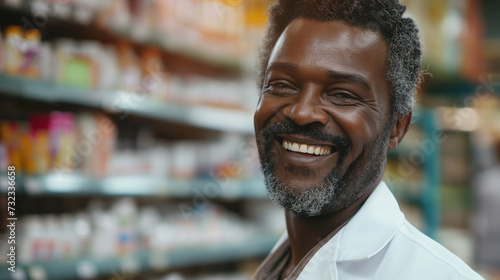 Smiling african american male pharmacist doctor in retail store © Diana Zelenko